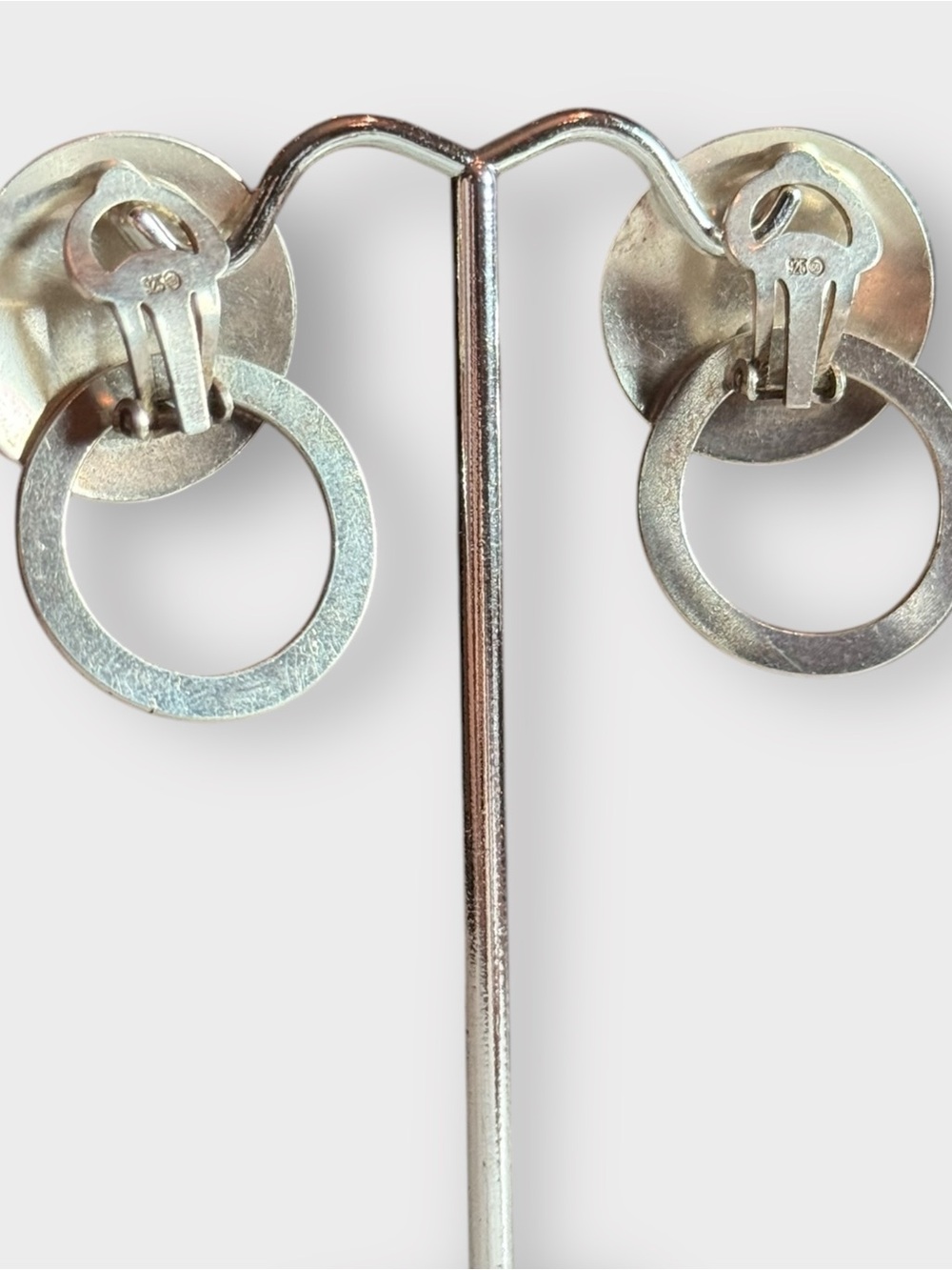 Vintage Sterling Silver Circle, Dangle, Light Clip On Earrings, Stamped “925” - Picture 4 of 6